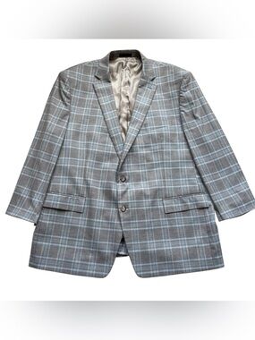 Lauren Ralph Lauren Gray Blue Windowpane Sport Coat Blazer 50L Modern Classic